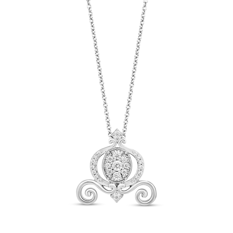Main Image 1 of Enchanted Disney Cinderella 1/4 CT. T.W. Oval Multi-Diamond Vintage-Style Carriage Pendant in Sterling Silver - 19"