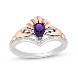Enchanted Disney Ariel Amethyst and 1/15 CT. T.W. Diamond Seashell Ring in Sterling Silver and 10K Rose Gold