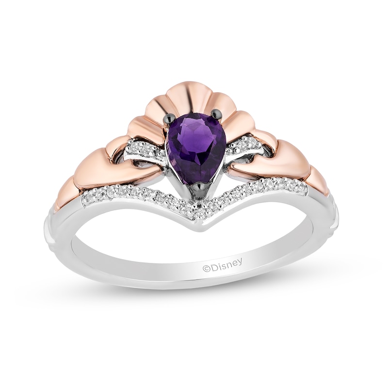 Main Image 1 of Enchanted Disney Ariel Amethyst and 1/15 CT. T.W. Diamond Seashell Ring in Sterling Silver and 10K Rose Gold