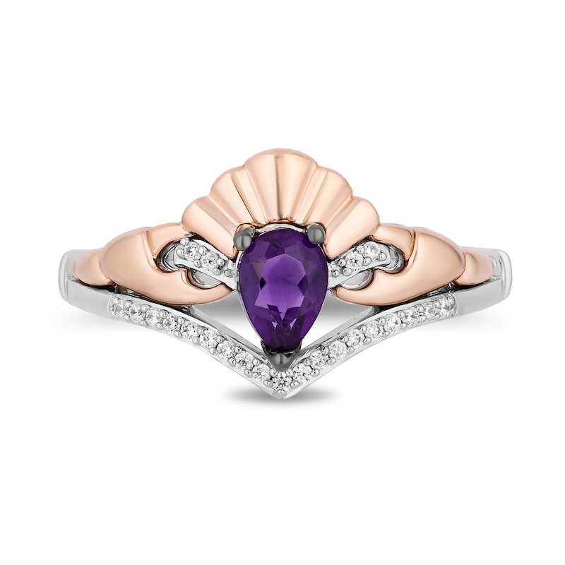 Main Image 4 of Enchanted Disney Ariel Amethyst and 1/15 CT. T.W. Diamond Seashell Ring in Sterling Silver and 10K Rose Gold