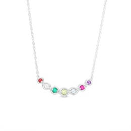 Mother's Simulated Gemstone Graduated Twisted Ribbon Wrapped Necklace in Sterling Silver (7 Stones)