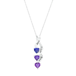 Mother's 5.0mm Heart-Shaped Simulated Gemstone Stacked Engravable Ribbon Pendant in Sterling Silver (3 Stones and Lines)
