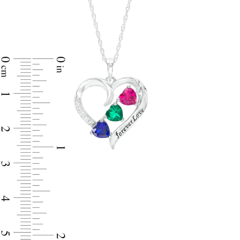 Mother's 5.0mm Simulated Gemstone and White Lab-Created Sapphire Heart Pendant in Sterling Silver (3 Stones and 1 Line)