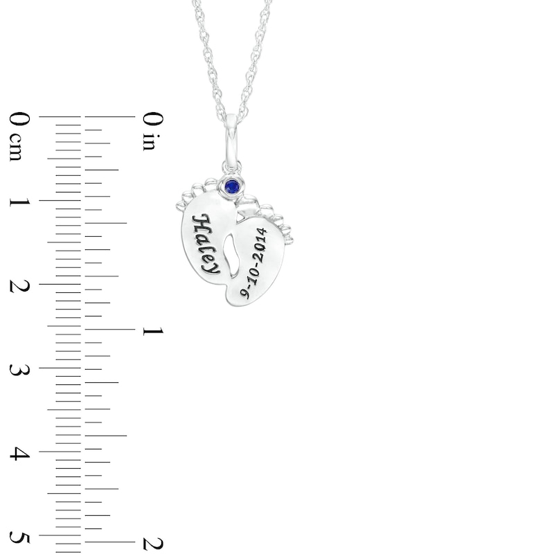 Mother's Simulated Gemstone Engravable Baby Feet Pendant in Sterling Silver (1 Stone and 2 Lines)