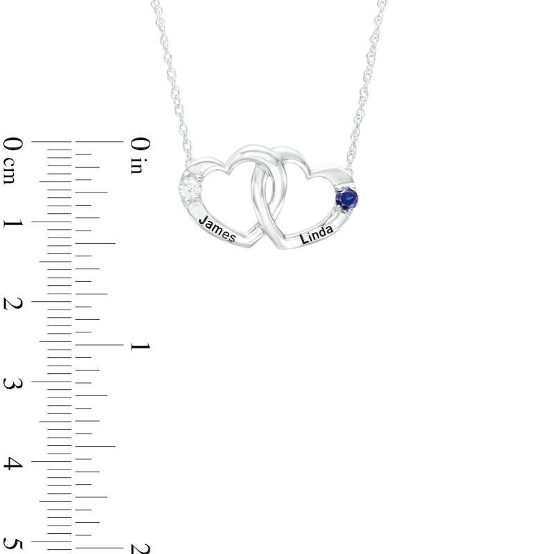 Main Image 3 of Couple's 3.0mm Simulated Gemstone Engravable Interlocking Hearts Necklace in Sterling Silver (2 Stones and Lines)