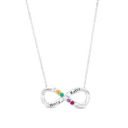 Couple's Simulated Gemstone Engravable Infinity Loop Necklace in Sterling Silver (5 Stones and 2 Lines)