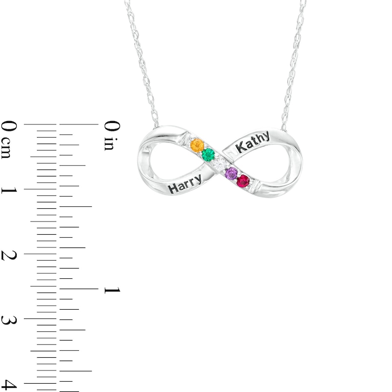 Main Image 3 of Couple's Simulated Gemstone Engravable Infinity Loop Necklace in Sterling Silver (5 Stones and 2 Lines)