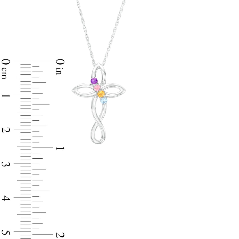Main Image 3 of Mother's Simulated Gemstone Slant Gothic-Style Loop Cross Pendant in Sterling Silver (4 Stones)