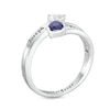 Thumbnail Image 3 of Couple's 4.0mm Heart-Shaped Simulated Gemstone Engravable Bypass Ring in Sterling Silver (2 Stones and 3 Lines)