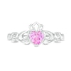 Thumbnail Image 4 of 5.0mm Heart-Shaped Simulated Gemstone Engravable Claddagh Ring in Sterling Silver (1 Stone and 1 Line)