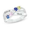 Thumbnail Image 0 of Couple's Simulated Gemstone and Diamond Accent Engravable Crossover Ring in Sterling Silver (5 Stones and 2 Lines)