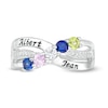 Thumbnail Image 4 of Couple's Simulated Gemstone and Diamond Accent Engravable Crossover Ring in Sterling Silver (5 Stones and 2 Lines)