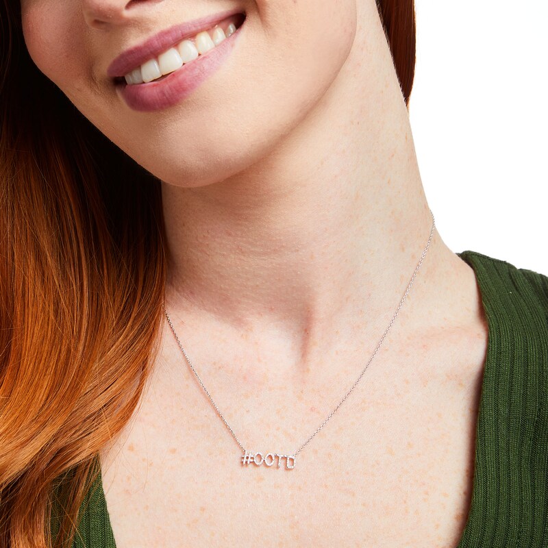 Main Image 2 of Love Talks 1/8 CT. T.W. Diamond Hashtag "#OOTD" Necklace in Sterling Silver