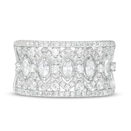 1 CT. T.W. Marquise and Round Diamond Vintage-Style Multi-Row Anniversary Band in 14K White Gold