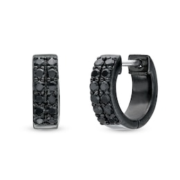 Vera Wang Men 1/2 CT. T.W. Black Diamond Double Row Hoop Earrings in Sterling Silver with Black Ruthenium Plate