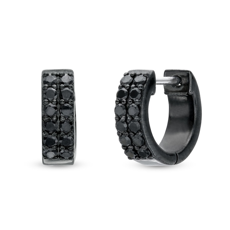 Main Image 1 of Vera Wang Men 1/2 CT. T.W. Black Diamond Double Row Hoop Earrings in Sterling Silver with Black Ruthenium Plate