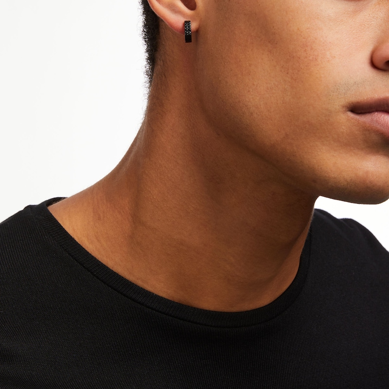 Main Image 2 of Vera Wang Men 1/2 CT. T.W. Black Diamond Double Row Hoop Earrings in Sterling Silver with Black Ruthenium Plate