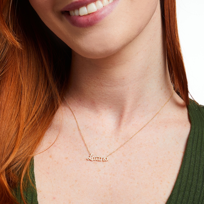 Main Image 2 of Love Talks 1/6 CT. T.W. Diamond "Latina" Cursive Script Necklace in 10K Gold