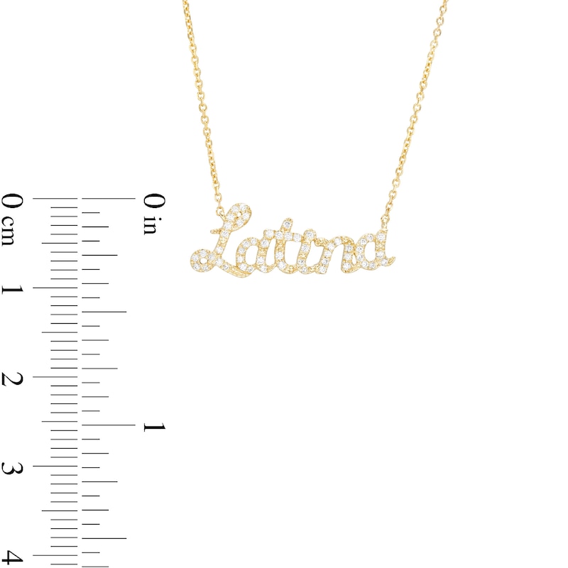 Main Image 3 of Love Talks 1/6 CT. T.W. Diamond "Latina" Cursive Script Necklace in 10K Gold