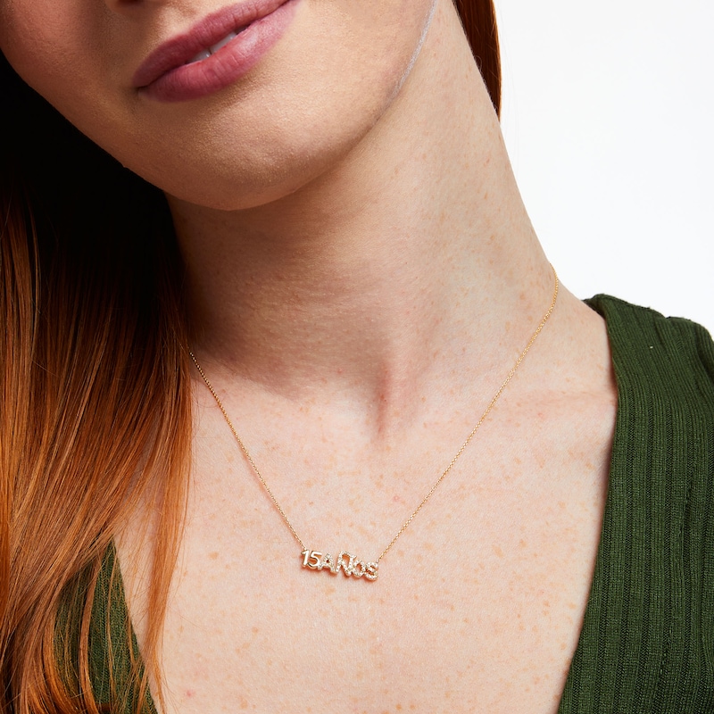 Main Image 2 of Love Talks 1/6 CT. T.W. Diamond "15 AÑOS" Script Necklace in 10K Gold