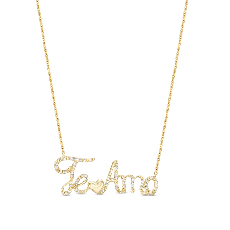 Main Image 1 of Love Talks 1/6 CT. T.W. Diamond "Te Amo" Cursive Script with Heart Necklace in 10K Gold