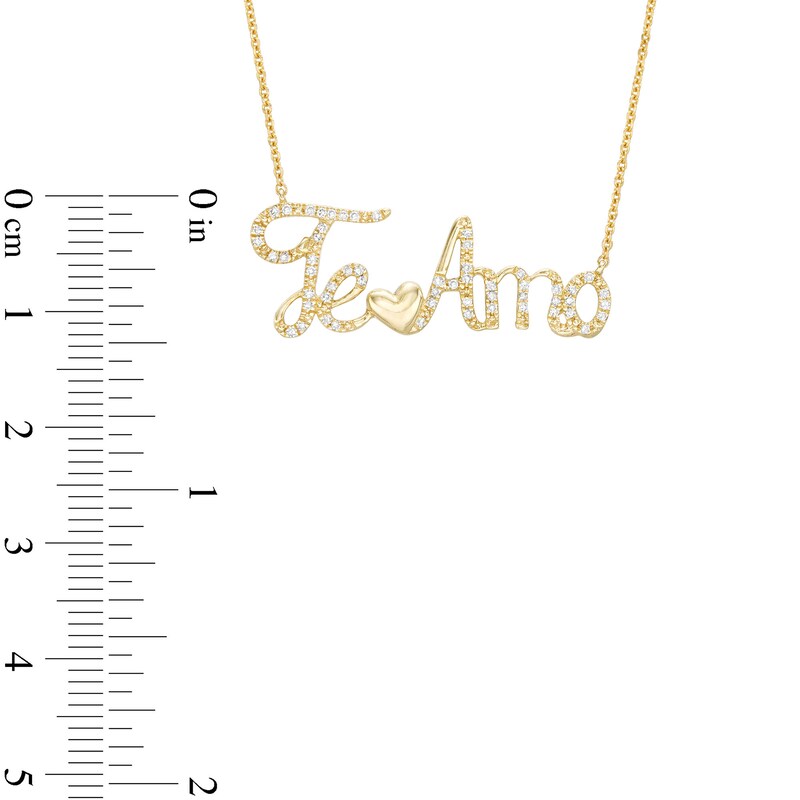 Main Image 3 of Love Talks 1/6 CT. T.W. Diamond "Te Amo" Cursive Script with Heart Necklace in 10K Gold