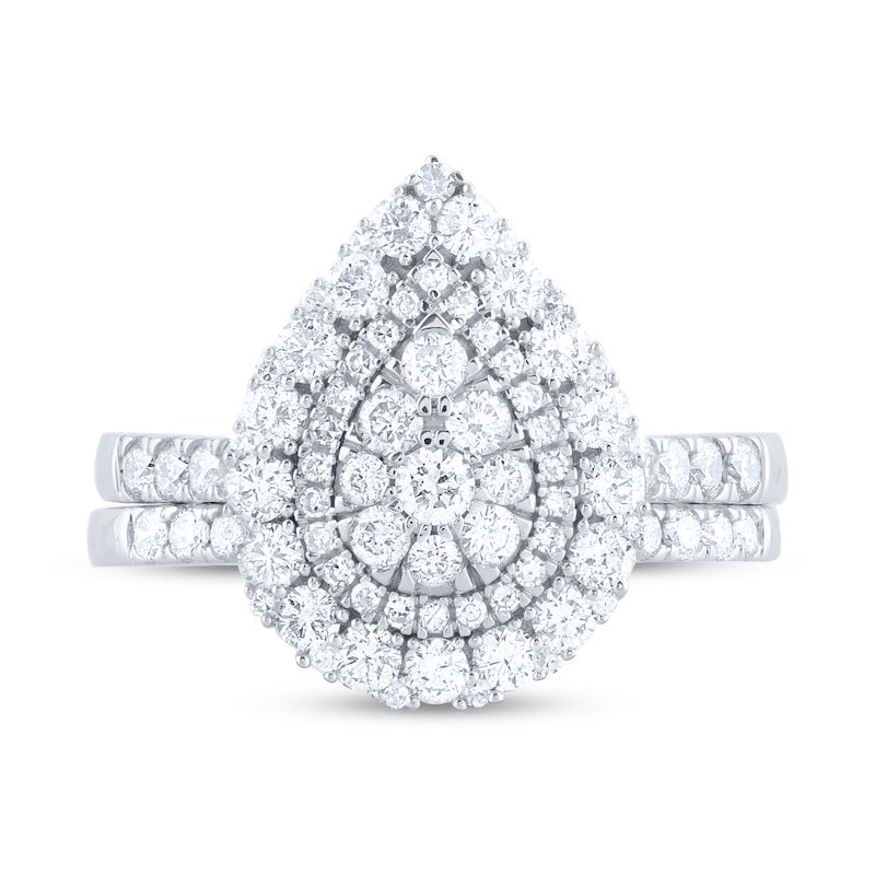 Main Image 4 of 1-1/4 CT. T.W. Pear-Shaped Multi-Diamond Double Frame Bridal Set in 14K White Gold