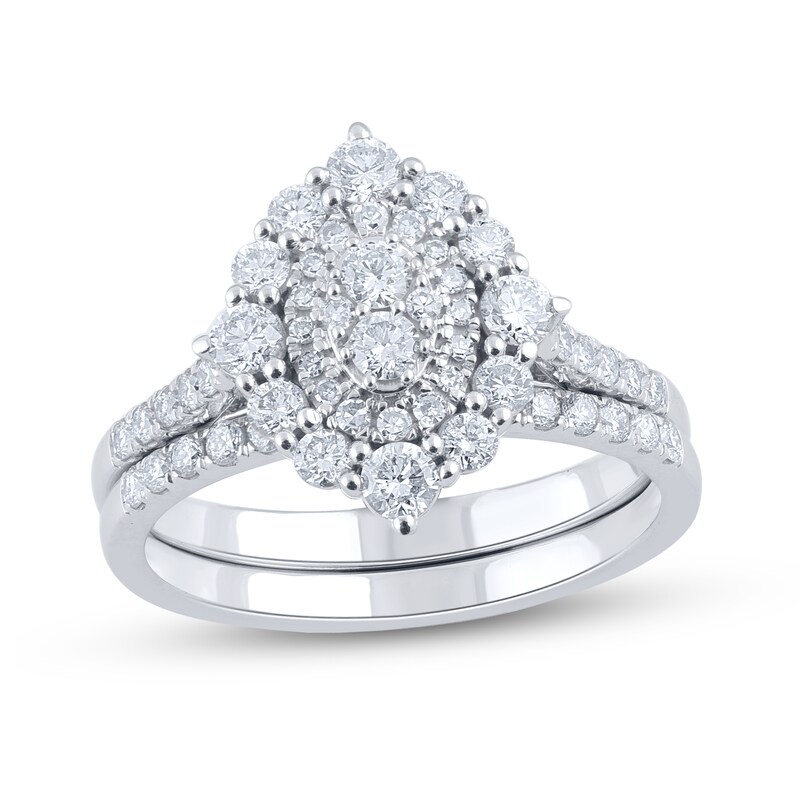 Main Image 1 of 1 CT. T.W. Oval-Shaped Multi-Diamond Double Frame Ornate Bridal Set in 14K White Gold