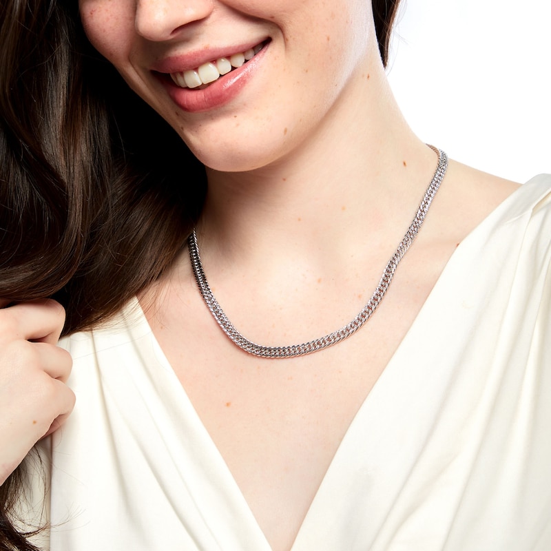 Main Image 2 of 5.6mm Diamond-Cut Curb Chain Necklace in Solid Sterling Silver  - 20"