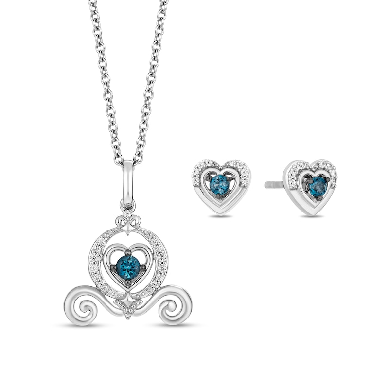 Main Image 3 of Enchanted Disney Cinderella Blue Topaz and 1/10 CT. T.W. Diamond Pendant and Stud Earrings Set in Sterling Silver - 19"