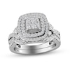 Thumbnail Image 1 of 1 CT. T.W. Princess-Cut Quad Diamond Double Cushion Frame Multi-Row Twist Shank Bridal Set in 14K White Gold