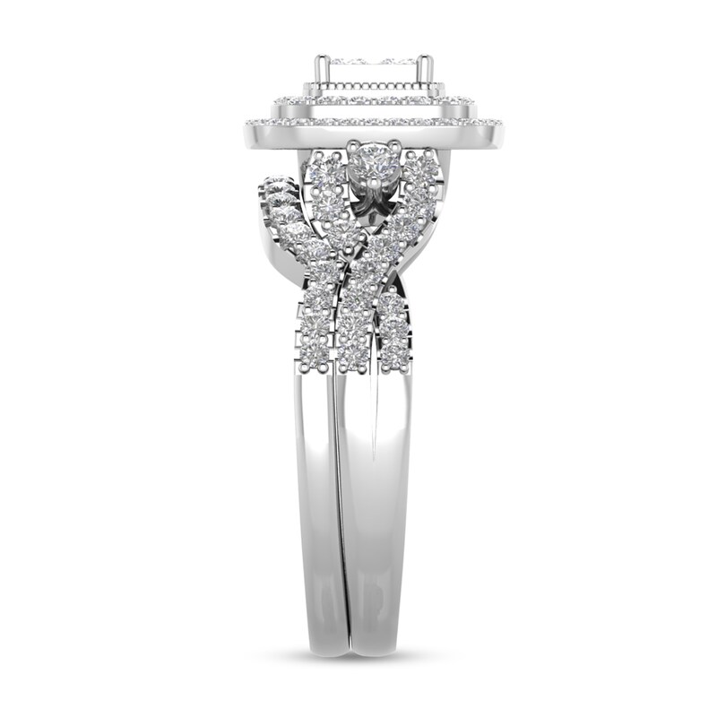 Main Image 2 of 1 CT. T.W. Princess-Cut Quad Diamond Double Cushion Frame Multi-Row Twist Shank Bridal Set in 14K White Gold