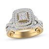 Thumbnail Image 1 of 1 CT. T.W. Princess-Cut Quad Diamond Double Cushion Frame Multi-Row Twist Shank Bridal Set in 14K Gold