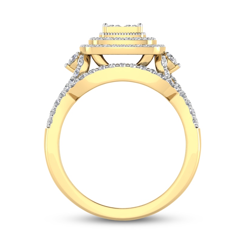 Main Image 3 of 1 CT. T.W. Princess-Cut Quad Diamond Double Cushion Frame Multi-Row Twist Shank Bridal Set in 14K Gold