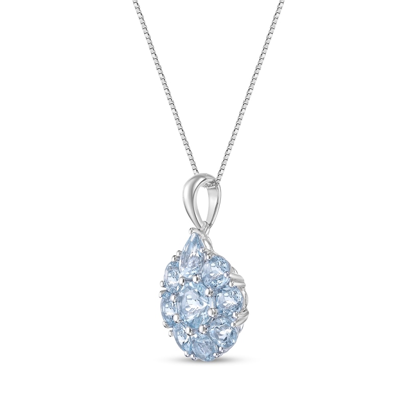 Main Image 2 of Pear-Shaped and Round Aquamarine Flower Drop Pendant in 10K White Gold