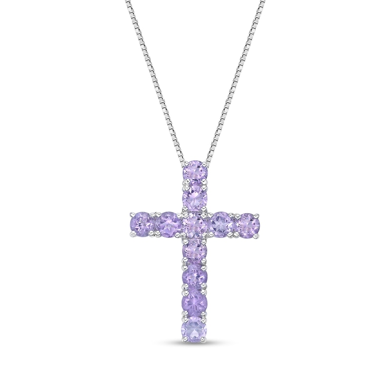 Main Image 1 of 3.5mm Amethyst Cross Pendant in Sterling Silver