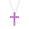 Thumbnail Image 1 of 3.5mm Pink Lab-Created Sapphire Cross Pendant in Sterling Silver