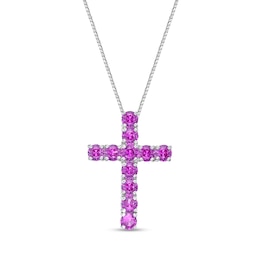 3.5mm Pink Lab-Created Sapphire Cross Pendant in Sterling Silver