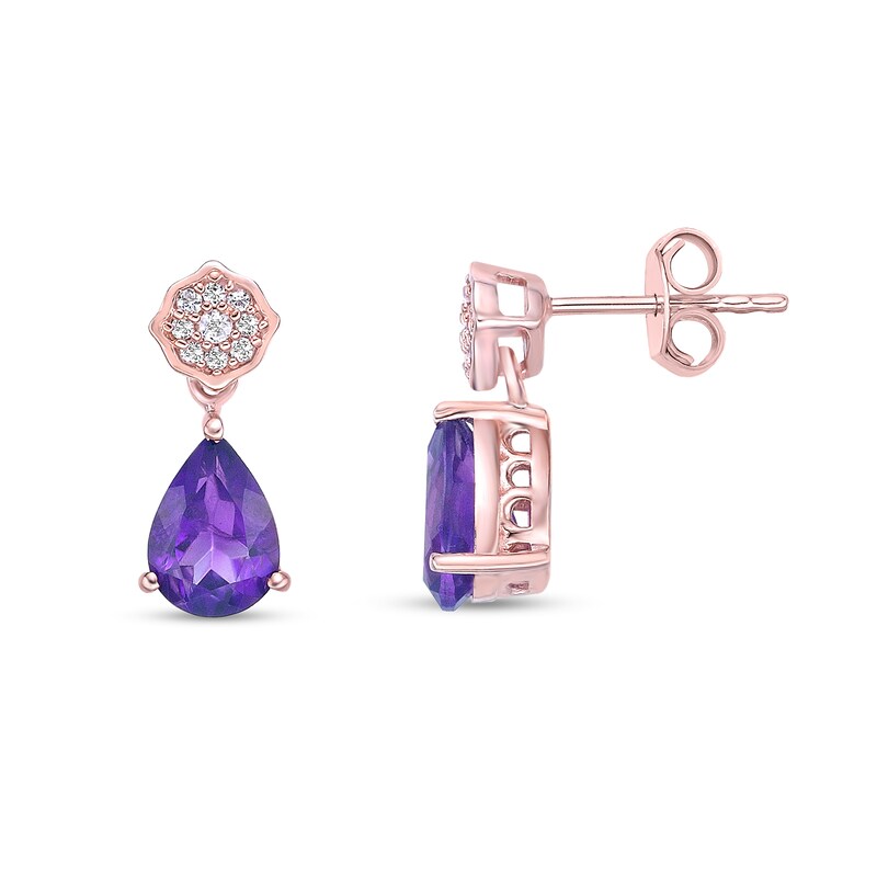 Main Image 2 of Pear-Shaped Amethyst and White Topaz Quatrefoil Drop Earrings in Sterling Silver with 18K Rose Gold Plate