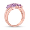 Thumbnail Image 2 of Sideways Oval Amethyst Seven Stone Triple Row Split Shank Flower Ring in Sterling Silver with 18K Rose Gold Plate