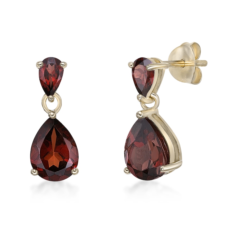Main Image 1 of Pear-Shaped Garnet Double Drop Earrings in Sterling Silver with 18K Gold Plate