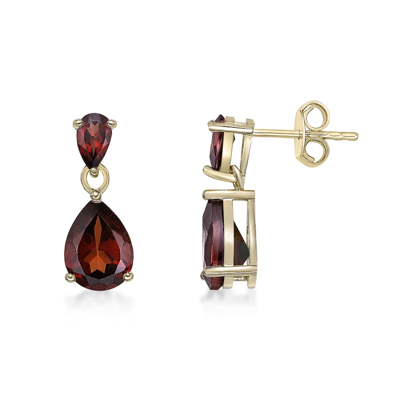 Main Image 2 of Pear-Shaped Garnet Double Drop Earrings in Sterling Silver with 18K Gold Plate