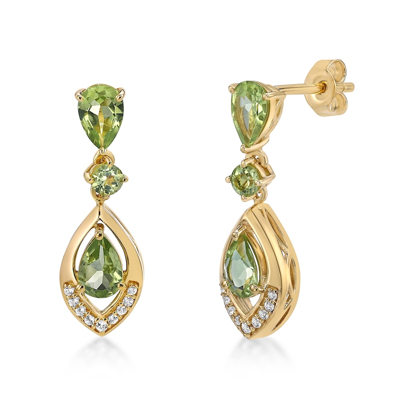 Main Image 1 of Pear-Shaped and Round Peridot with White Topaz Frame Triple Drop Earrings in Sterling Silver with 18K Gold Plate