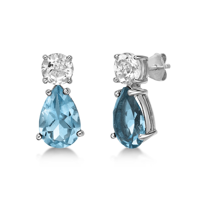 Pear-Shaped Sky Blue and White Topaz Teardrop Earrings in Sterling Silver