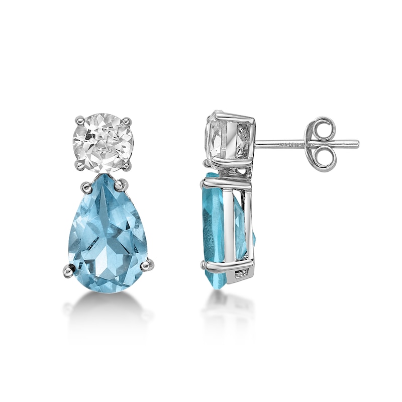 Main Image 2 of Pear-Shaped Sky Blue and White Topaz Teardrop Earrings in Sterling Silver