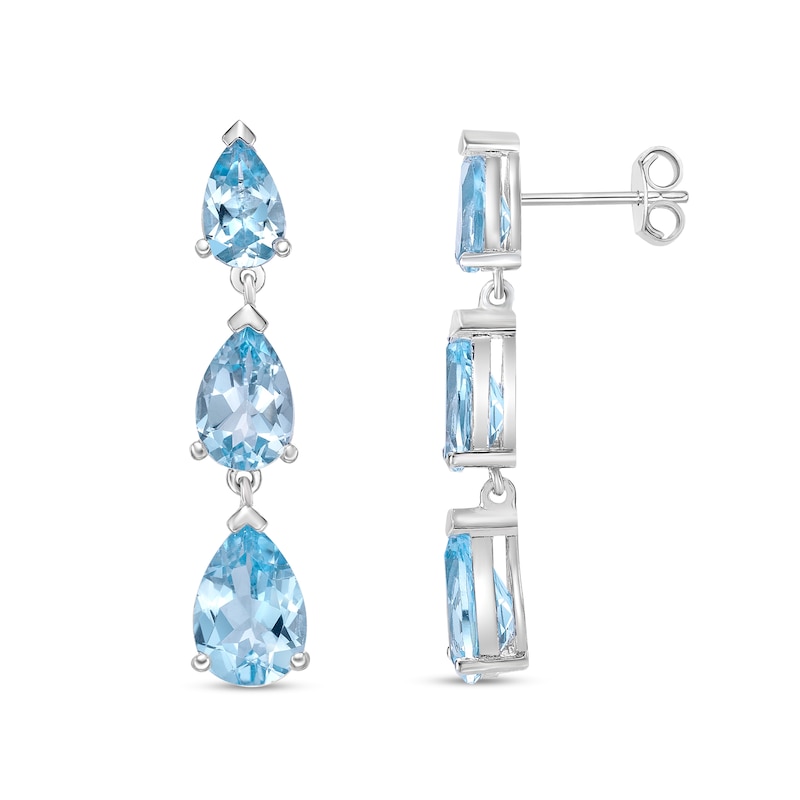 Main Image 2 of Pear-Shaped Sky Blue Topaz Graduated Triple Drop Earrings in Sterling Silver