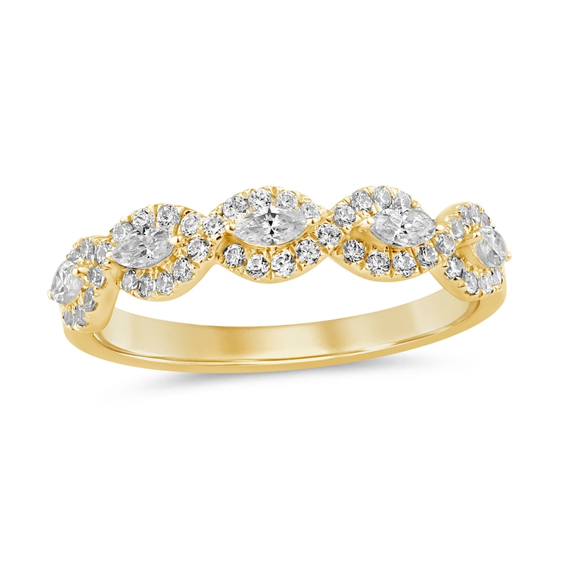 1/2 CT. T.W Marquise Diamond Twist Frame Five Stone Anniversary Band in 14K Gold