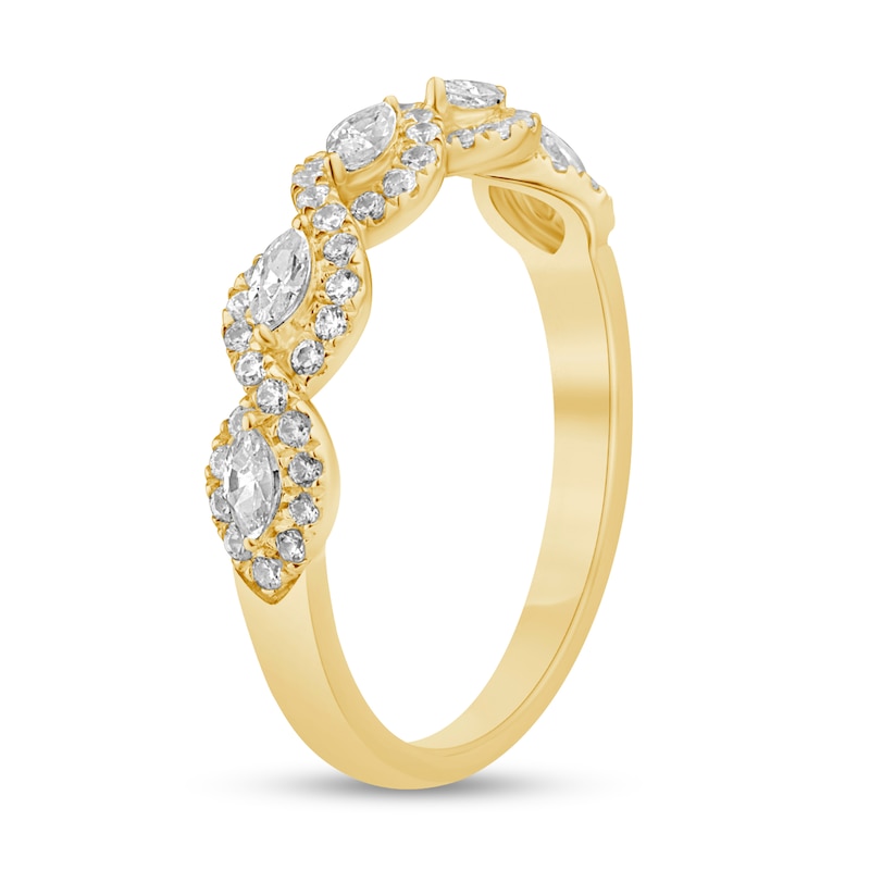 1/2 CT. T.W Marquise Diamond Twist Frame Five Stone Anniversary Band in 14K Gold