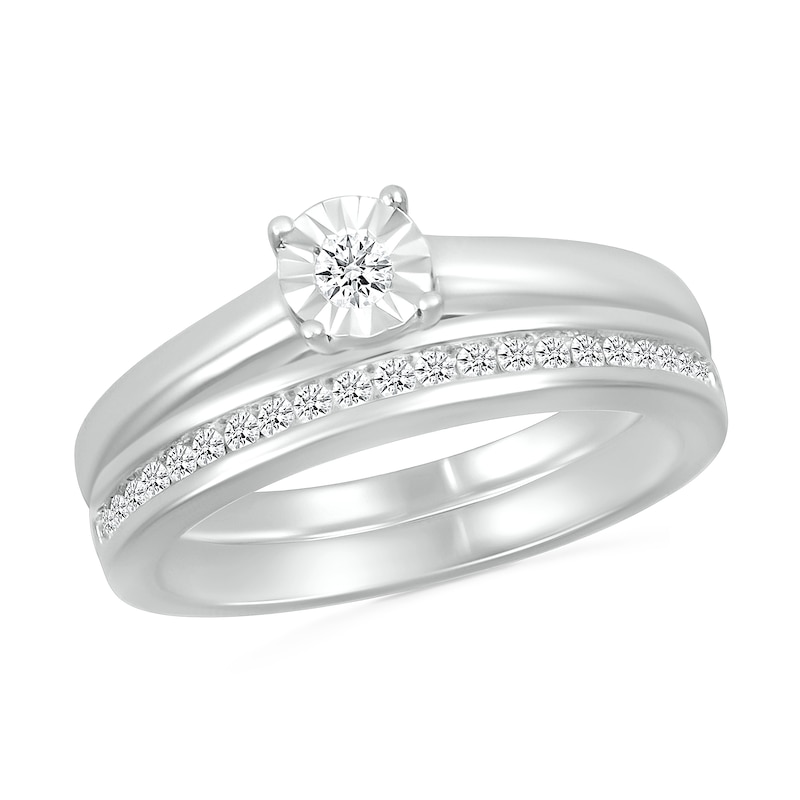 Main Image 1 of 1/5 CT. T.W. Diamond Solitaire Bridal Set in Sterling Silver