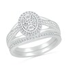 Thumbnail Image 0 of 1/5 CT. T.W. Oval Multi-Diamond Frame Triple Row Tapered Split Shank Bridal Set in Sterling Silver